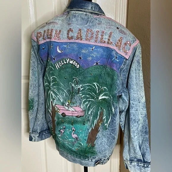 Vintage Distressed Studded Hollywood / Pink Cadillac Jean Jacket​​​​​​​​​​​​​​​​ - Picture 9 of 13